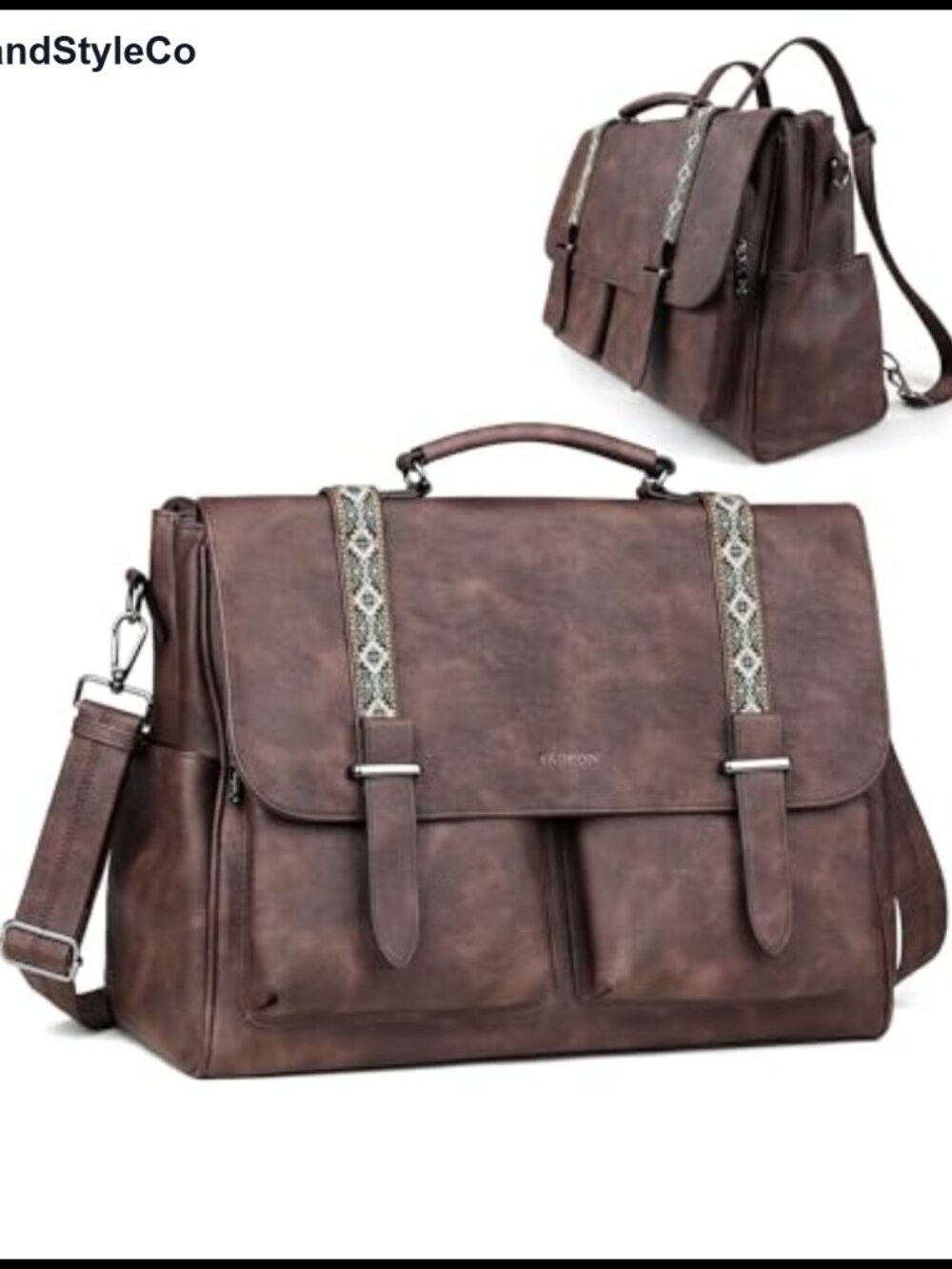 Faux Leather Satchel Messenger Bag Convertible Backpack Purse 17L Laptop